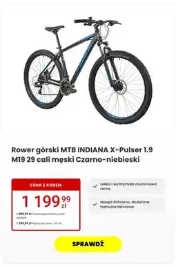 Media Expert Rower górski mtb indiana X-Pulser 1.9 M19 29 cali męski Czarno-niebieski oferta