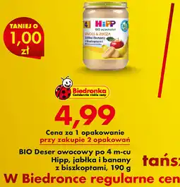 Biedronka BIO Deser owocowy po 4 m-cu Hipp, jabłka i banany z biszkoptami oferta