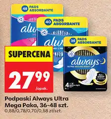 Biedronka Podpaski Always Ultra Mega Paka, 36-48 szt oferta