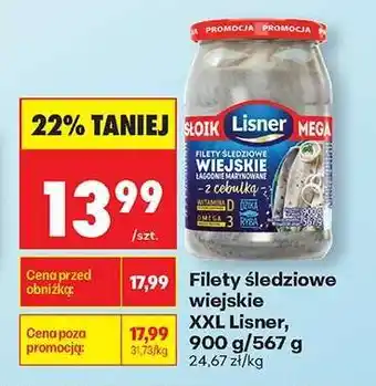 Biedronka Filety śledziowe wiejskie XXL Lisner 900 g / 567 g oferta