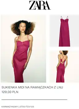 ZARA SUKIENKA MIDI NA RAMIĄCZKACH Z LNU oferta