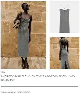 ZARA SUKIENKA MIDI W KRATKĘ VICHY Z DOPASOWANĄ TALIĄ oferta