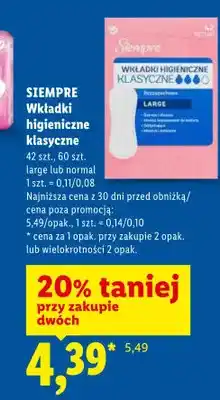 Lidl Wkładki higieniczne klasyczne SIEMPRE large oferta