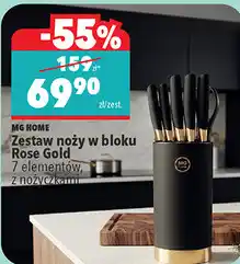 Biedronka MG HOME Zestaw noży w bloku Rose Gold 7 elementów, z nożyczkami oferta