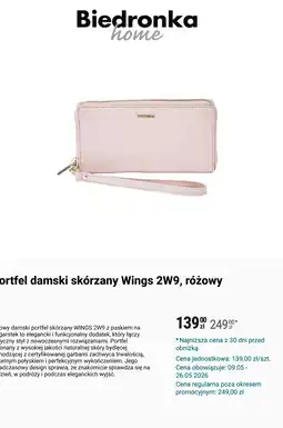 Biedronka Portfel damski skórzany Wings 2W9, różowy oferta