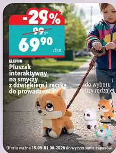 Biedronka Pluszak interaktywny na smyczy z dźwiękiem i rączką do prowadzenia oferta