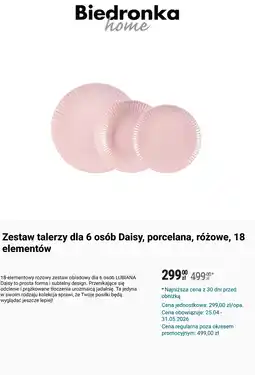 Biedronka Zestaw talerzy dla 6 osób Daisy, porcelana, różowe, 18 elementów LUBIANA oferta