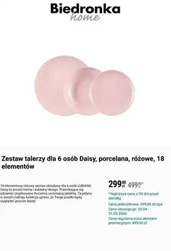 Zestaw talerzy dla 6 osób Daisy, porcelana, różowe, 18 elementów LUBIANA