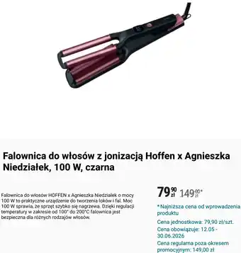 Falownica do włosów z jonizacją Hoffen x Agnieszka Niedziałek, 100 W, czarna