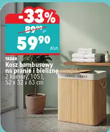 Biedronka TADAR Kosz bambusowy na pranie i bieliznę 2 komory, 105 l, 52 x 32 x 63 cm oferta
