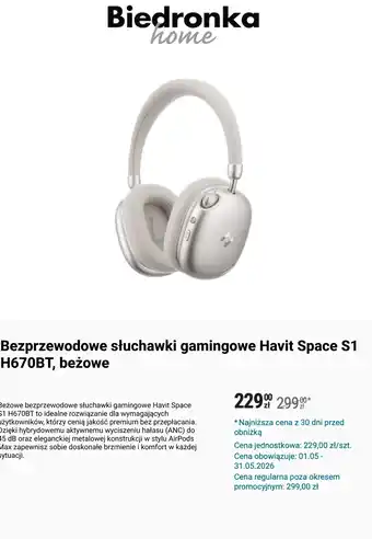 Bezprzewodowe słuchawki gamingowe Havit Space S1 H670BT, beżowe