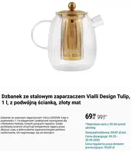 Biedronka Dzbanek ze stalowym zaparzaczem Vialli Design Tulip, 1 l, z podwójną ścianką, złoty mat oferta