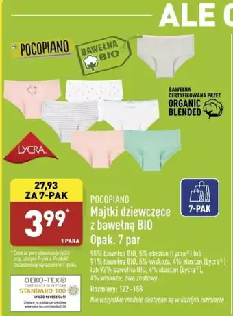 ALDI Majtki dziewczęce z bawełną BIO 7 par oferta