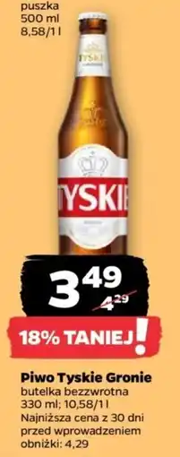 Netto Piwo Tyskie Gronie butelka bezzwrotna 330 ml; 10,58/11 Najniższa cena z 30 dni przed wprowadzeniem obniżki: 4,29 oferta