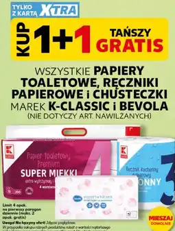 Kaufland WSZYSTKIE PAPIERY TOALETOWE, RĘCZNIKI PAPIEROWE I CHUSTECZKI MAREK K-CLASSIC i BEVOLA 1+1 GRATIS oferta
