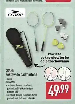 ALDI Zestaw do badmintona z dwoma rakietami, pachołkami i lotkami w tym diodami LED Crane oferta