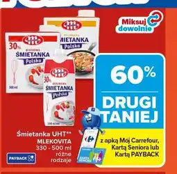 Carrefour Śmietanka UHT MLEKOVITA 330 - 500 ml różne rodzaje oferta