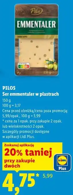 Lidl Pilos Ser emmentaler w plastrach oferta