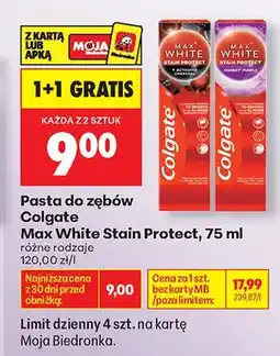 Biedronka Pasta do zębów Colgate Max White Stain Protect Instant Purple oferta