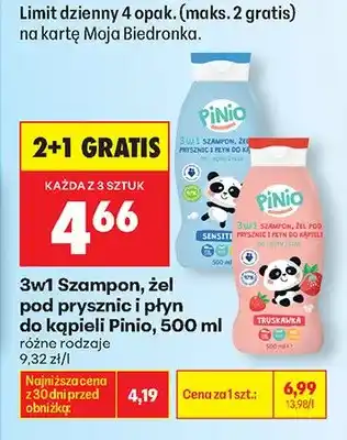 Biedronka 3w1 Szampon, żel pod prysznic i płyn do kąpieli Pinio Sensitive oferta