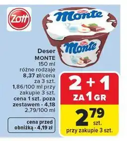 Carrefour Deser mleczno-czekoladowy z orzechami Zott Monte oferta
