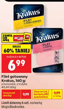 Biedronka Filet gotowany Krakus, 160 g: z kurczaka, z indyka oferta