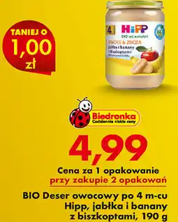 Biedronka BIO Deser owocowy po 4 m-cu Hipp, jabłka i banany z biszkoptami oferta