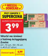 Biedronka Worki na śmieci z taśmą ściągającą Zosia: 60 l, 10 szt. 35 l, 15 szt oferta
