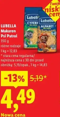 Lidl Lubella Makaron Psi Patrol oferta