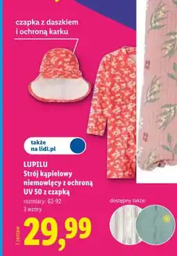 Lidl Strój kąpielowy niemowlęcy z ochroną UV 50 z czapką z daszkiem i ochroną karku LUPILU oferta