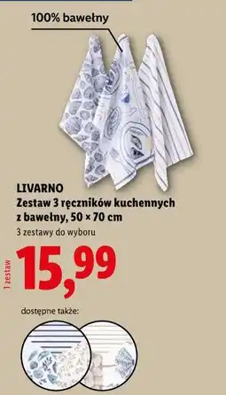 Lidl LIVARNO Zestaw 3 ręczników kuchennych z bawełny, 50 x 70 cm oferta