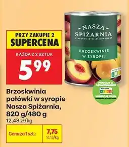 Biedronka Brzoskwinia połówki w syropie Nasza Spiżarnia 820 g 480 g oferta