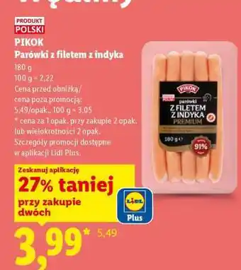 Lidl PIKOK Parówki z filetem z indyka oferta