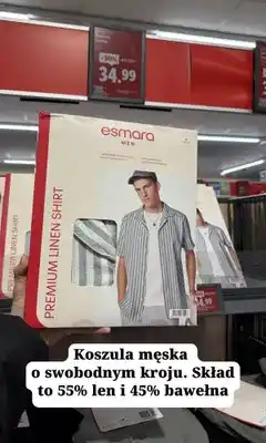 Lidl Koszula męska esmara Premium Linen Shirt 55% len 45% bawełna oferta