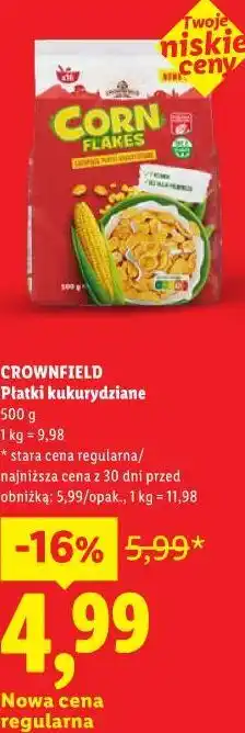 Lidl Płatki kukurydziane Crownfield oferta