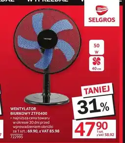 Selgros Wentylator biurkowy ZTF0400 50W 40cm oferta
