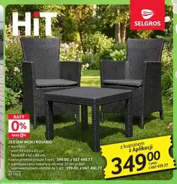 Selgros Zestaw mebli Rosario stół 59x59x43cm fotel 69x62x89cm oferta