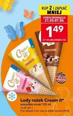 Lody rożek Cream it o smaku waniliowym