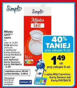 Carrefour Mleko UHT SIMPL zaw. tł. 3,2% oferta
