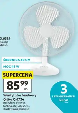 Auchan Wentylator biurkowy Qilive Q.6724 średnica 40cm moc 45W oferta