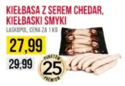 Delikatesy Ribena Laskopol Kiełbasa z serem Cheddar, kiełbaski Smyki oferta