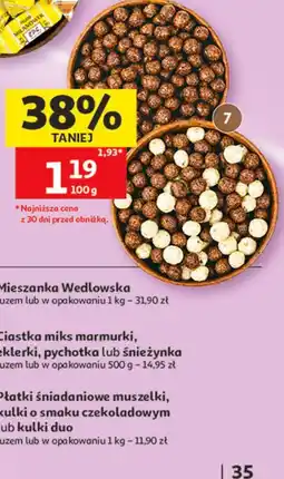 Auchan Płatki śniadaniowe muszelki, kulki o smaku czekoladowym lub kulki duo luzem lub w opakowaniu oferta