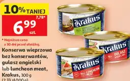 Auchan Konserwa wieprzowa bez konserwantów, gulasz angielski lub luncheon meat, Krakus oferta