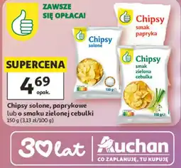 Auchan Chipsy solone, paprykowe lub o smaku zielonej cebulki oferta