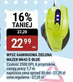 bi1 Mysz gamingowa zielona MAZER M642 E-BLUE Czułość 2500 DPI, 6 przycisków, zasięg pracy 1,7m oferta