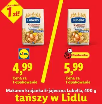 Lidl Makaron krajanka 5-jajeczna Lubella oferta