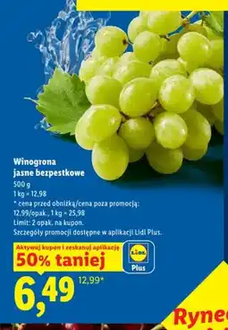 Lidl Winogrona jasne bezpestkowe oferta