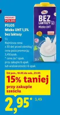 Lidl Mleko UHT 1,5% bez laktozy Pilos oferta