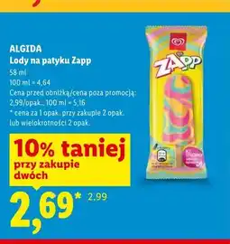 Lidl Lody na patyku Zapp Algida oferta