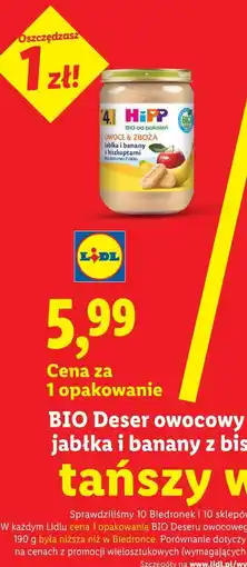 Lidl BIO Deser owocowy po 4 m-cu Hipp, jabłka i banany z biszkoptami oferta